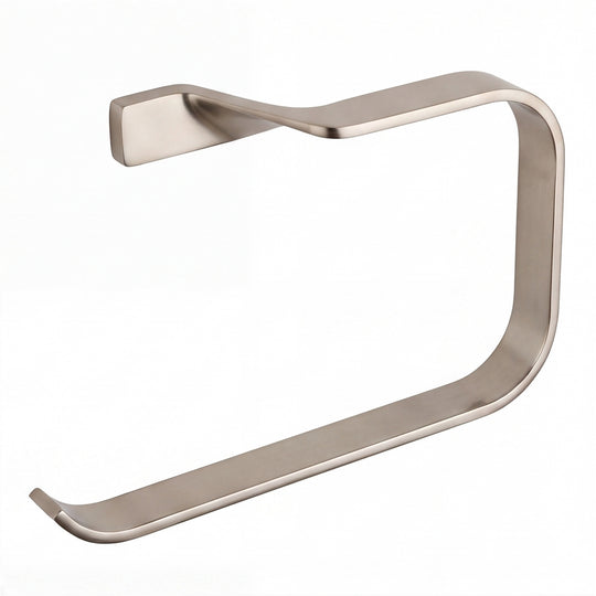 A modern wall-mounted towel ring holder with a brushed nickel finish, shown against a plain white background.