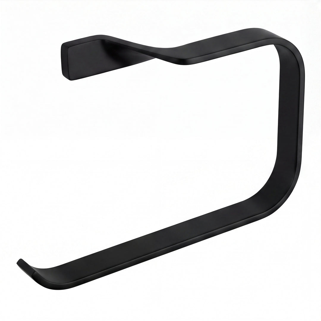 A modern wall-mounted towel ring holder with a matte black finish, shown against a plain white background.