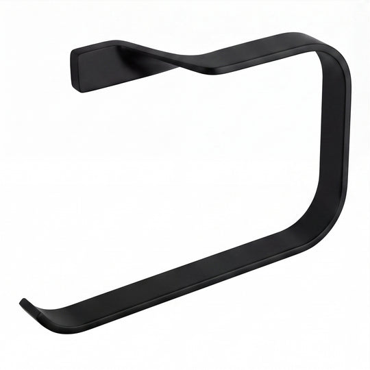 A modern wall-mounted towel ring holder with a matte black finish, shown against a plain white background.