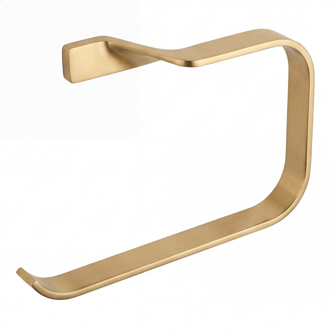 A modern wall-mounted towel ring holder with a brushed gold finish, shown against a plain white background.