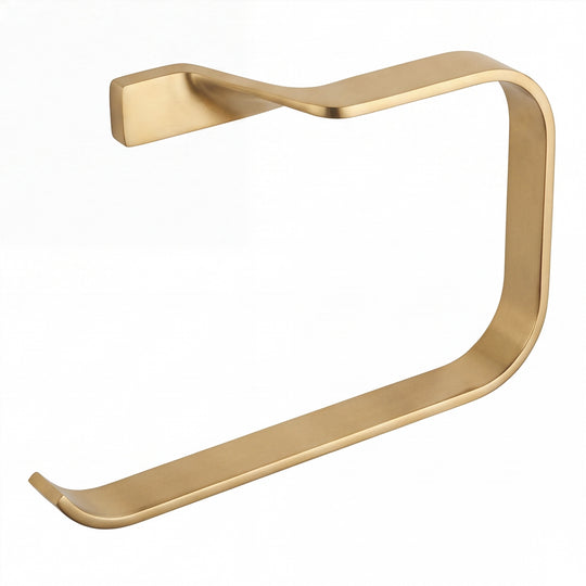 A modern wall-mounted towel ring holder with a brushed gold finish, shown against a plain white background.