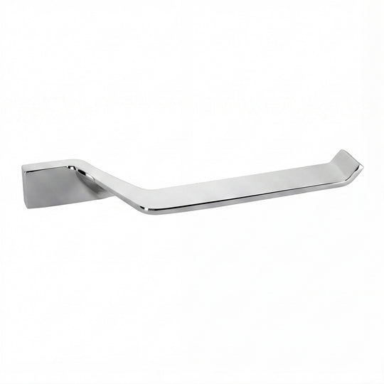 A modern wall-mounted bathroom toilet paper holder with a polished chrome finish, shown against a plain white background.
