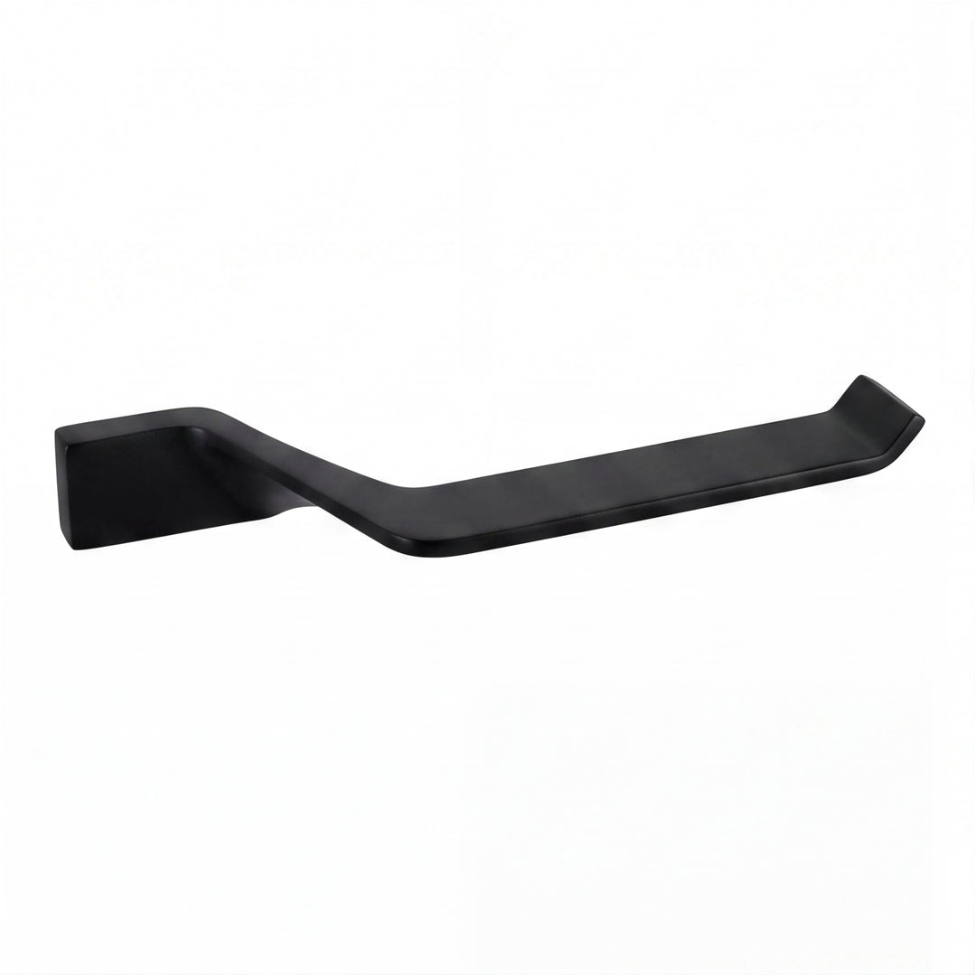 A modern wall-mounted bathroom toilet paper holder with a matte black finish, shown against a plain white background.