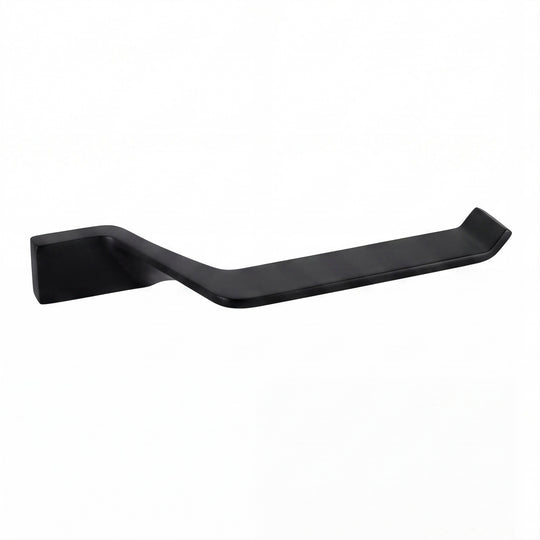 A modern wall-mounted bathroom toilet paper holder with a matte black finish, shown against a plain white background.