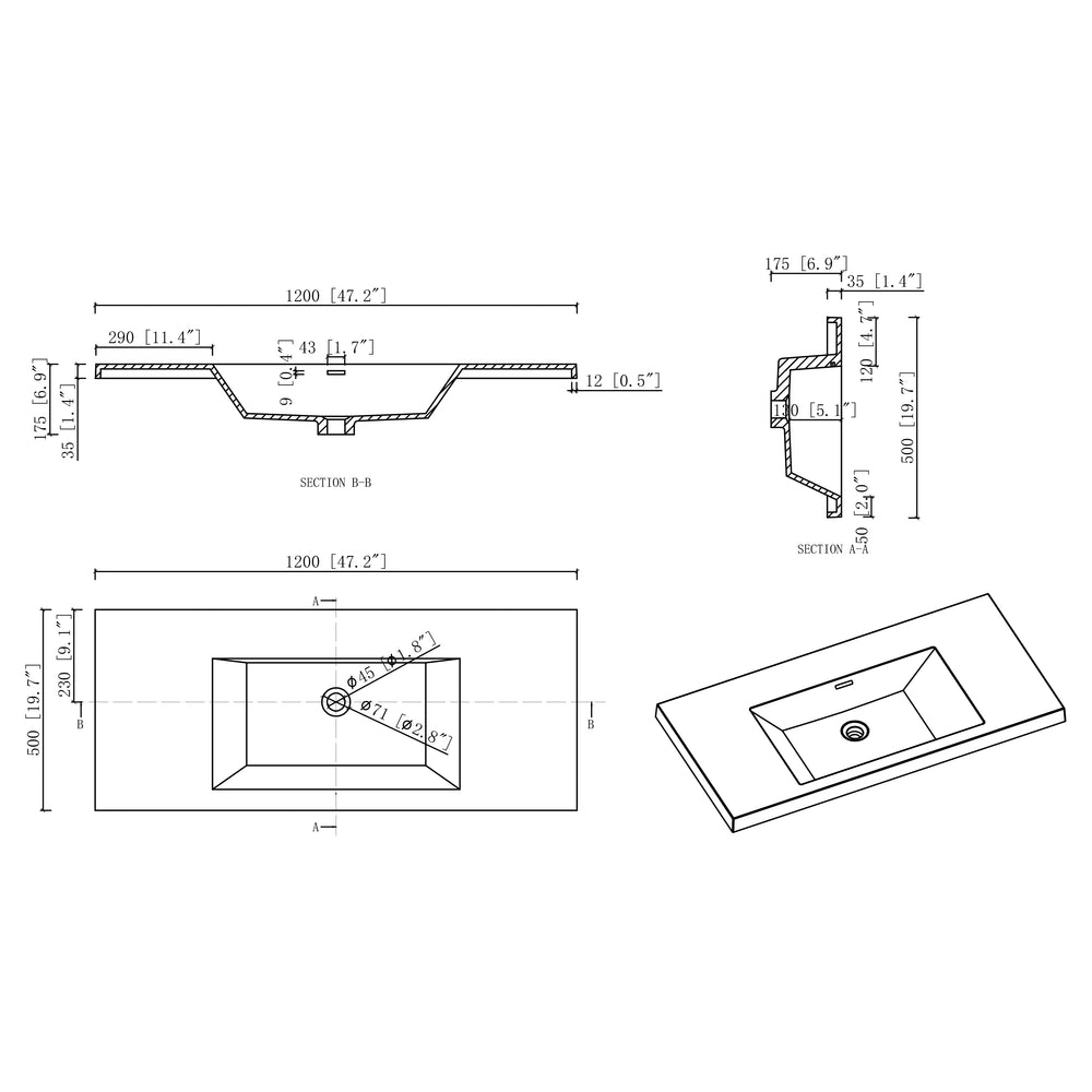 BAI Novo 47-inch Freestanding Bathroom Vanity with Gloss White Sink