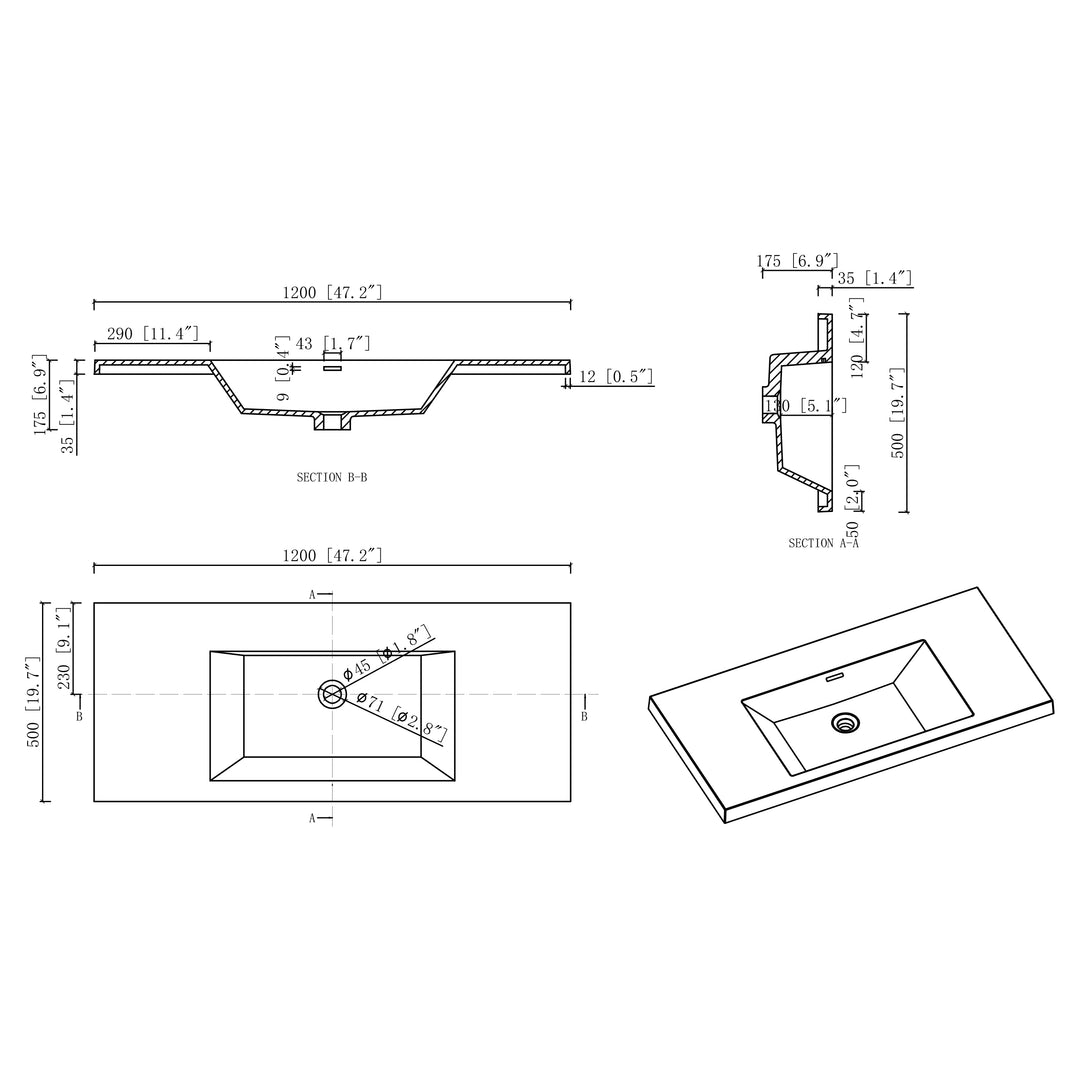 BAI Novo 47-inch Freestanding Bathroom Vanity with Gloss White Sink