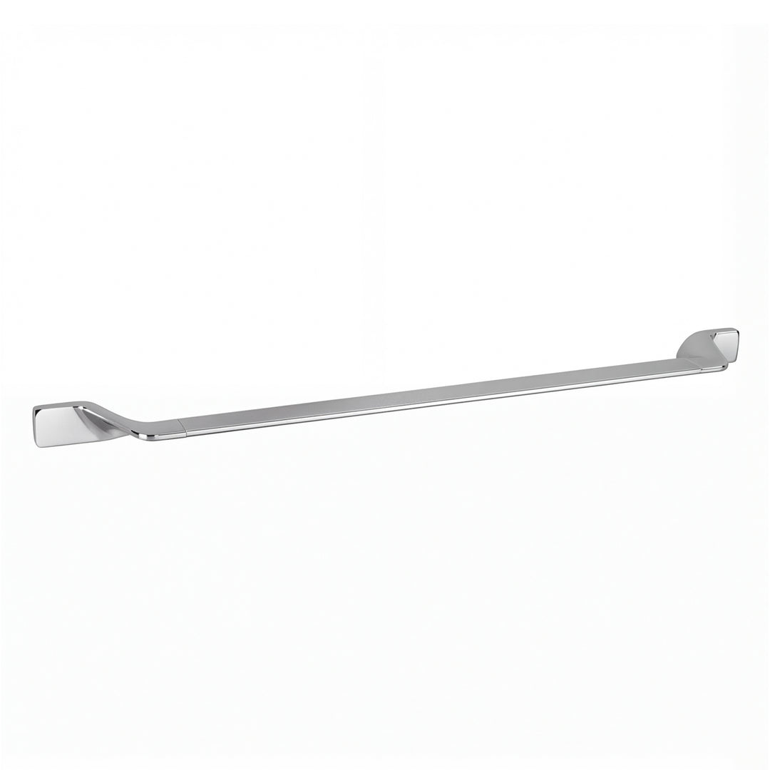 A long, slim modern wall-mounted 24-inch towel bar with a polished chrome finish, shown against a plain white background.