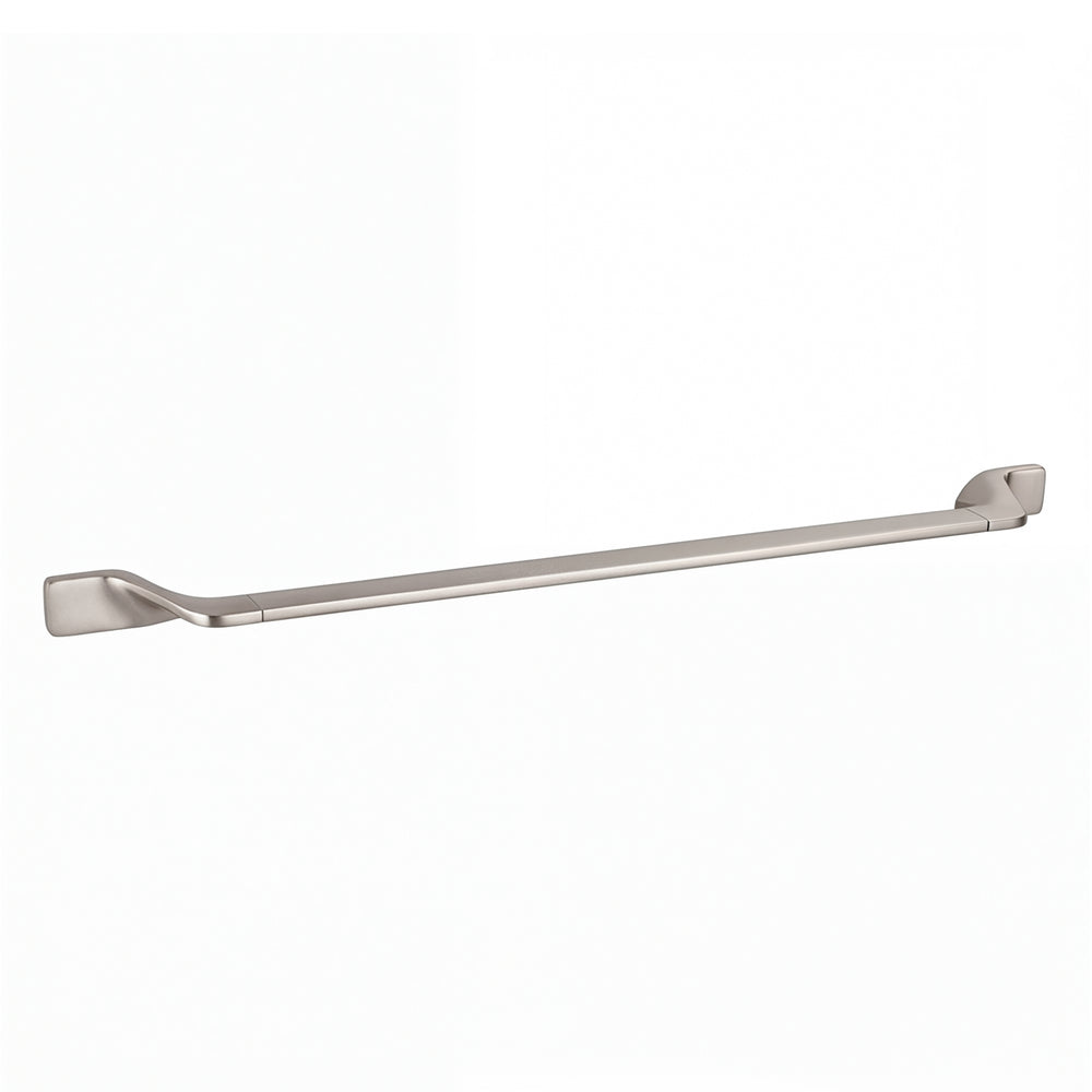 A long, slim modern wall-mounted 24-inch towel bar with a brushed nickel finish, shown against a plain white background.