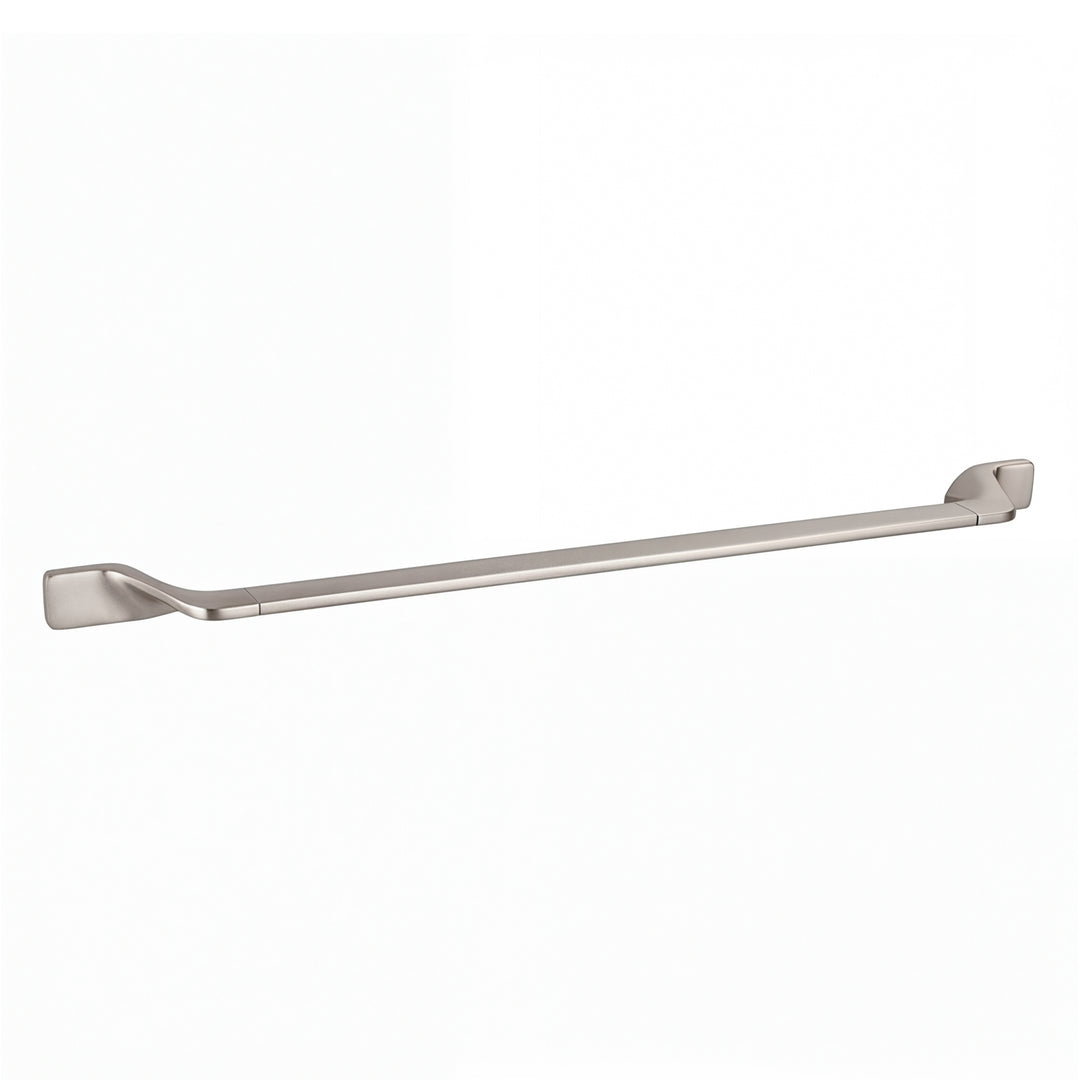 A long, slim modern wall-mounted 24-inch towel bar with a brushed nickel finish, shown against a plain white background.