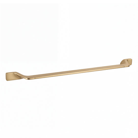 A long, slim modern wall-mounted 24-inch towel bar with a brushed gold finish, shown against a plain white background.