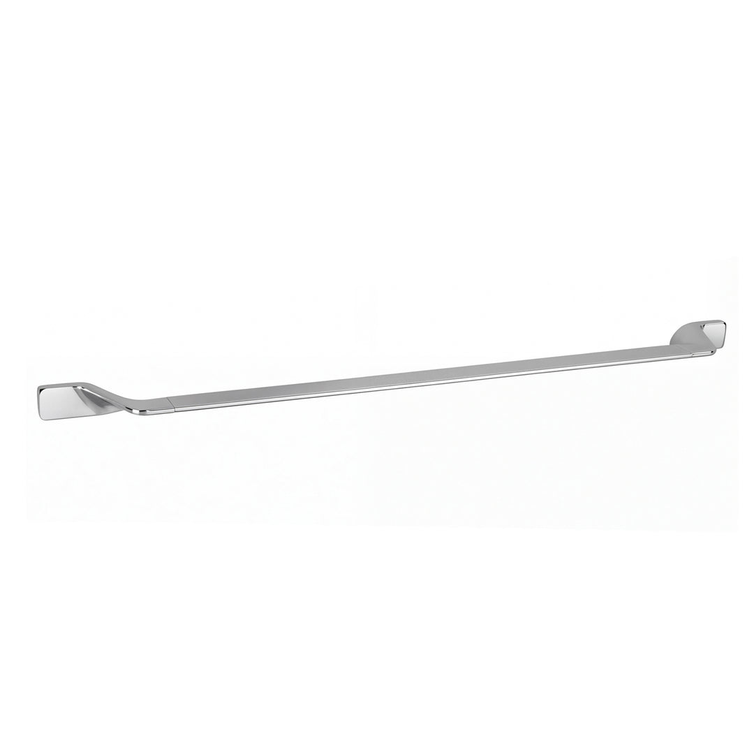 A long, slim modern wall-mounted 30-inch towel bar with a polished chrome finish, shown against a plain white background.