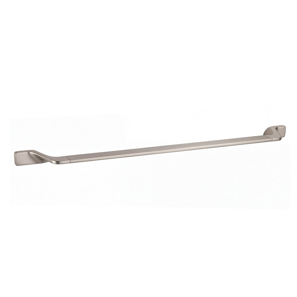 A long, slim modern wall-mounted 30-inch towel bar with a brushed nickel finish, shown against a plain white background.