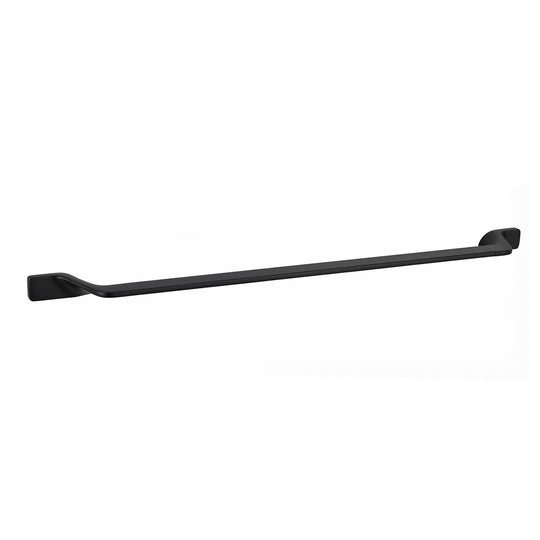 A long, slim modern wall-mounted 30-inch towel bar with a matte black finish, shown against a plain white background.