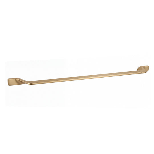 A long, slim modern wall-mounted 30-inch towel bar with a brushed gold finish, shown against a plain white background.