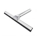 A modern polished chrome T-handle squeegee with a black rubber blade, shown at an angle on a solid white background.