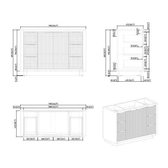 BAI Imola 47-inch Freestanding Bathroom Vanity with Gloss White Sink