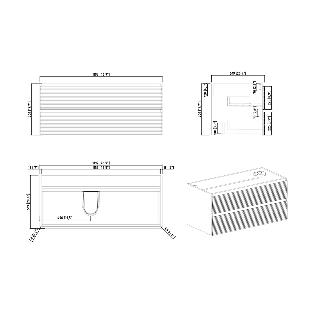 BAI Spa 47-inch Floating Bathroom Vanity with Matte Black Sink
