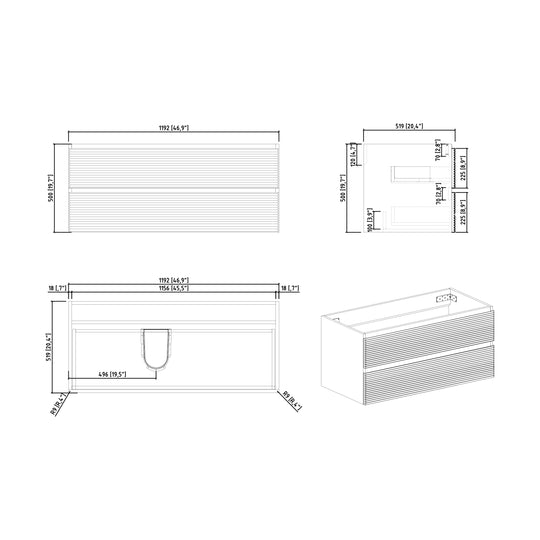 BAI Spa 47-inch Floating Bathroom Vanity with Matte Black Sink