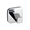 modern square shaped bathroom robe hook in polished chrome finish shown on a plain white background.