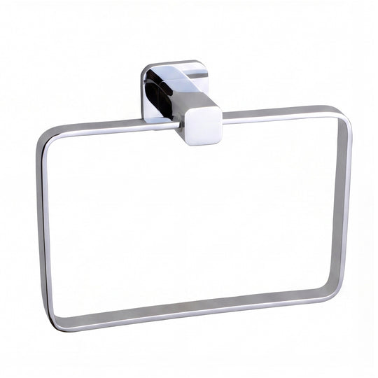 A modern rectangular wall-mounted towel ring with a polished chrome finish and a square-shaped mounting bracket, shown on a plain white background.