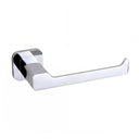 modern square shaped wall-mounted toilet paper holder in polished chrome finish shown on a plain white background.