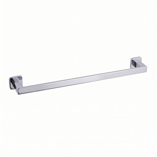 A modern square shaped 24-inch chrome towel bar with wall-mounted brackets on a plain white background.