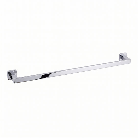 A modern square shaped 30-inch polished chrome towel bar with wall-mounted brackets on a plain white background.