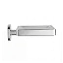 A modern rectangular wall-mounted soap dish with a polished chrome finish, featuring a square backplate and a sleek, minimalist design, shown against a plain white background.