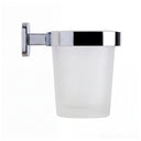 A wall-mounted frosted glass cup with a polished chrome metal bracket and rim, shown against a plain white background.