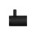 A matte black wall-mounted cylindrical robe hook with a textured, diamond-patterned side and a smooth circular front plate, shown on a plain white background.