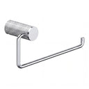 A polished chrome towel holder ring with a textured cylindrical roll holder and a long horizontal arm, shown against a plain white background.