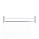 A modern wall-mounted double towel bar in polished chrome with textured cylindrical wall mounts on either end, shown against a plain white background.