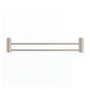 A modern wall-mounted double towel bar in brushed nickel with textured cylindrical wall mounts on either end, shown against a plain white background.