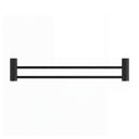 A modern wall-mounted double towel bar in matte black with textured cylindrical wall mounts on either end, shown against a plain white background.
