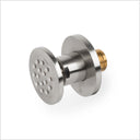 A modern wall-mounted shower body spray jet with a brushed stainless steel finish and a brass threaded connector, shown on a clean white background.