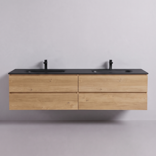BAI Sonoma 84-inch Floating Bathroom Vanity with Matte Black Double Sink