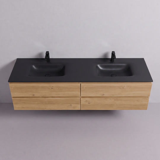 BAI Sonoma 84-inch Floating Bathroom Vanity with Matte Black Double Sink