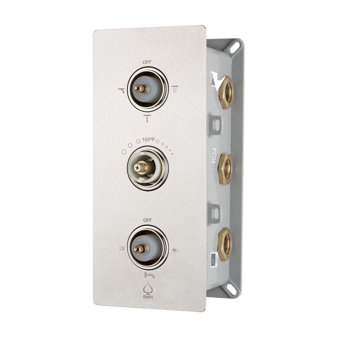 BAI 0123 Concealed Thermostatic Shower Mixer Valve in Brushed Nickel Finish, look without knobs.