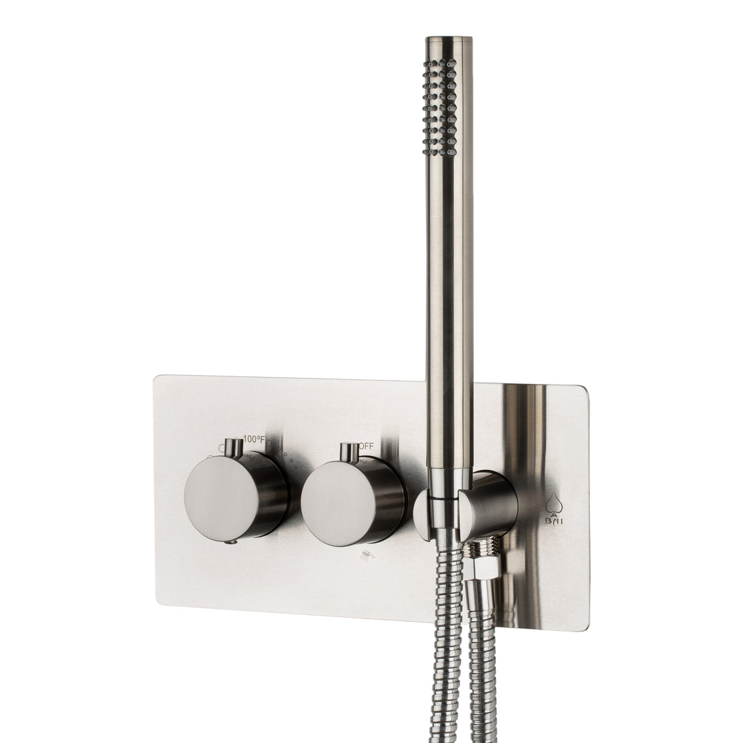 BAI 0132 Concealed Thermostatic Shower Mixer Valve with Handheld Shower in Brushed Nickel Finish