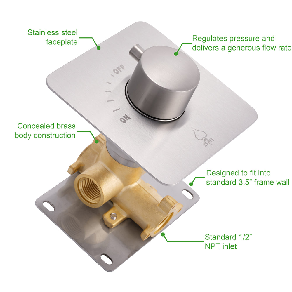 BAI 0137 Concealed 1 Function ON/OFF Shower Valve in Brushed Nickel Finish