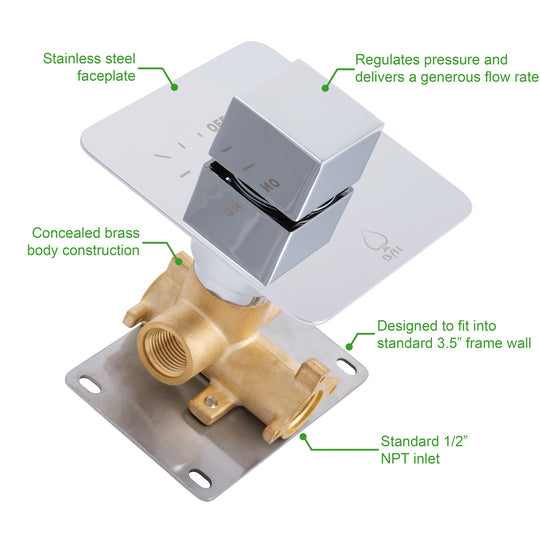 BAI 0140 Concealed 1 Function ON/OFF Shower Valve in Polished Chrome Finish