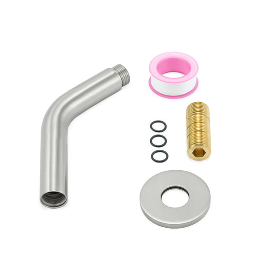 BAI 0445 Wall Mounted 45 Degree 6-inch Shower Head Arm in Brushed Nickel Finish. Everything that included in the box.