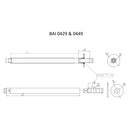 Technical drawings for BAI 0449 Ceiling Mounted 14-inch Shower Head Arm in Brushed Nickel Finish