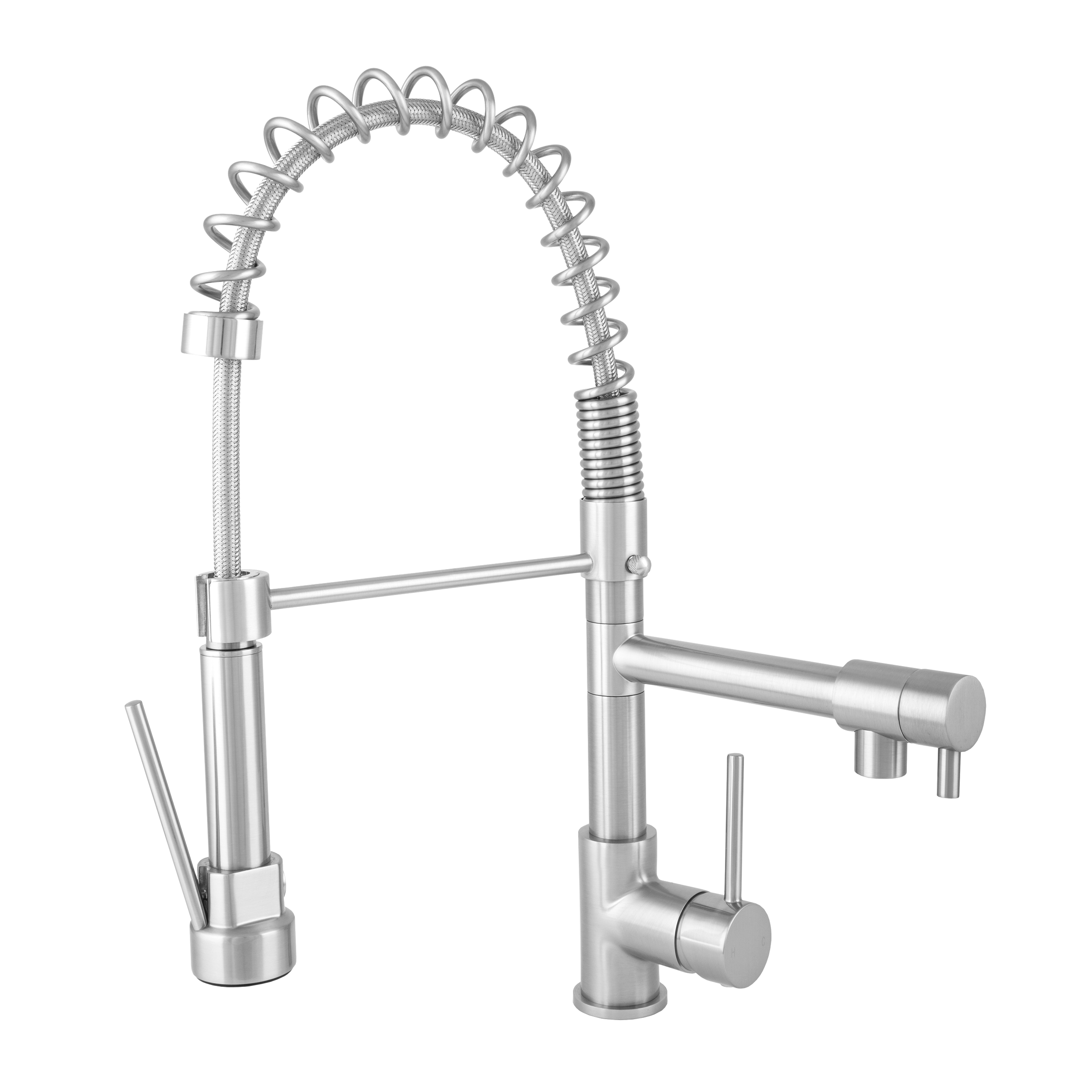 BAI 0600 Single Handle Kitchen Faucet with 2 Spouts and Pull-Down Spray in Polished Chrome Finish