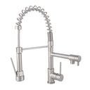 BAI 0630 Single Handle Kitchen Faucet with 2 Spouts and Pull-Down Spray in Brushed Finish