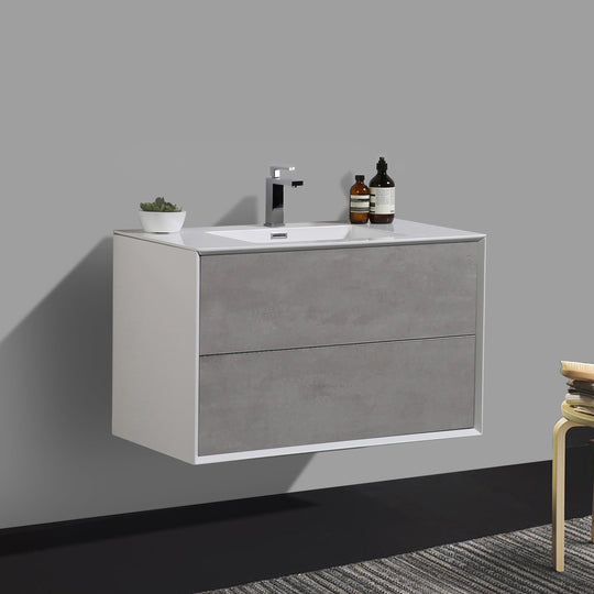 BAI 0707 Wall Hung 36-inch Bathroom Vanity in Stone Gray Finish