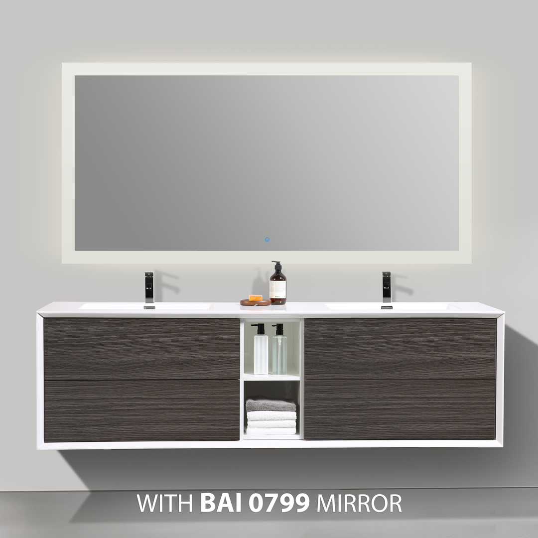 BAI 0708 Wall Hung 75-inch Bathroom Vanity in Graphite Wood Finish