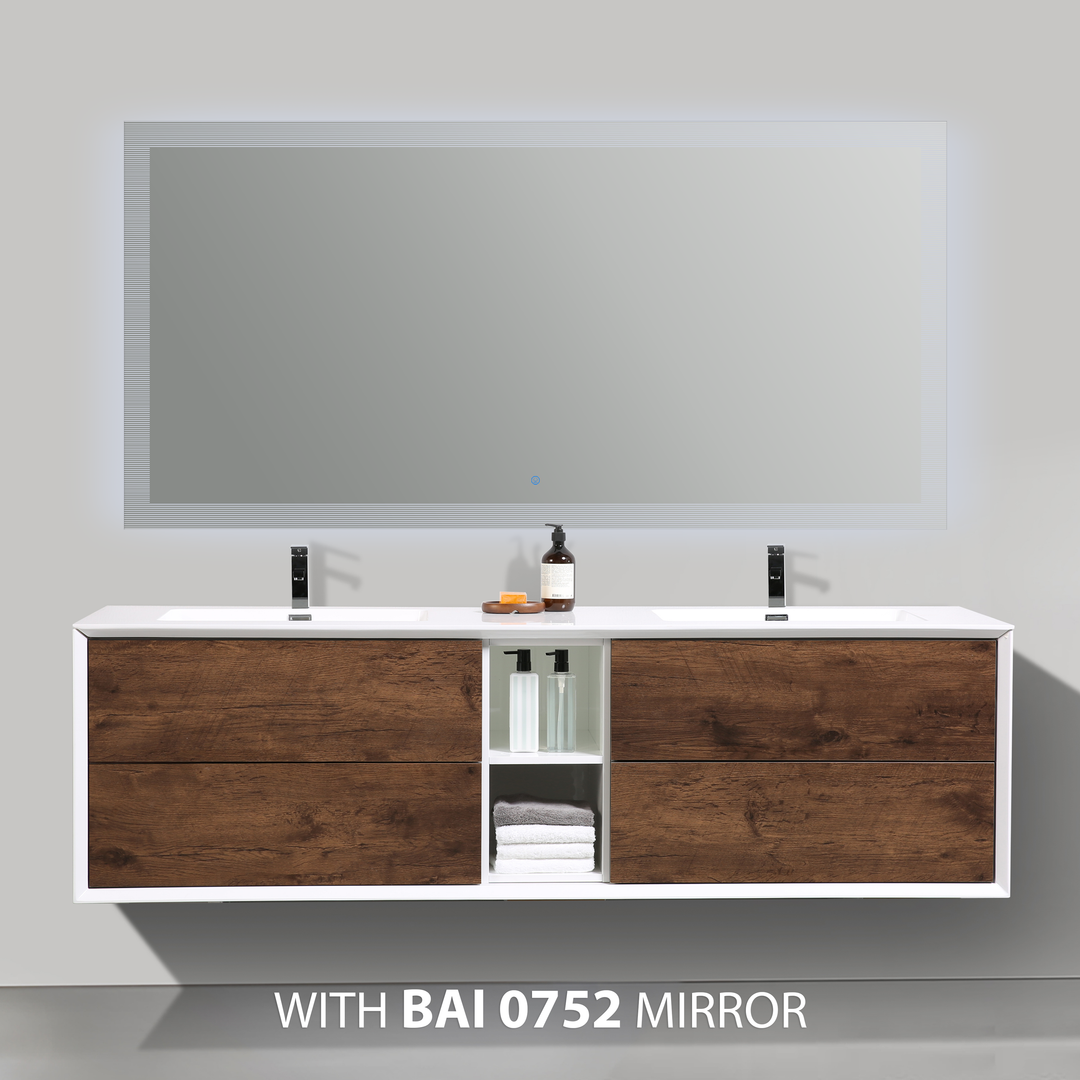 BAI 0709 Wall Hung 75-inch Bathroom Vanity in Rose Wood Finish