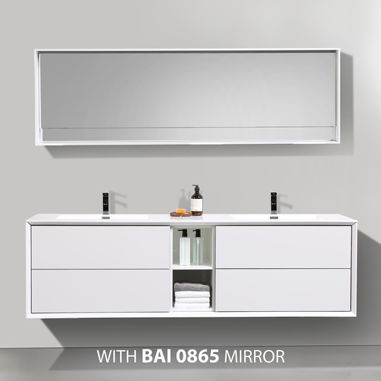BAI 0710 Wall Hung 75-inch Bathroom Vanity in Gloss White Finish