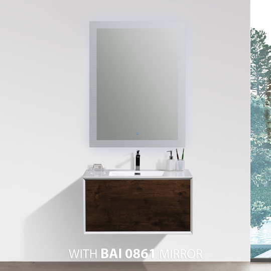 BAI 0713 Wall Hung 30-inch Bathroom Vanity in Rose Wood Finish